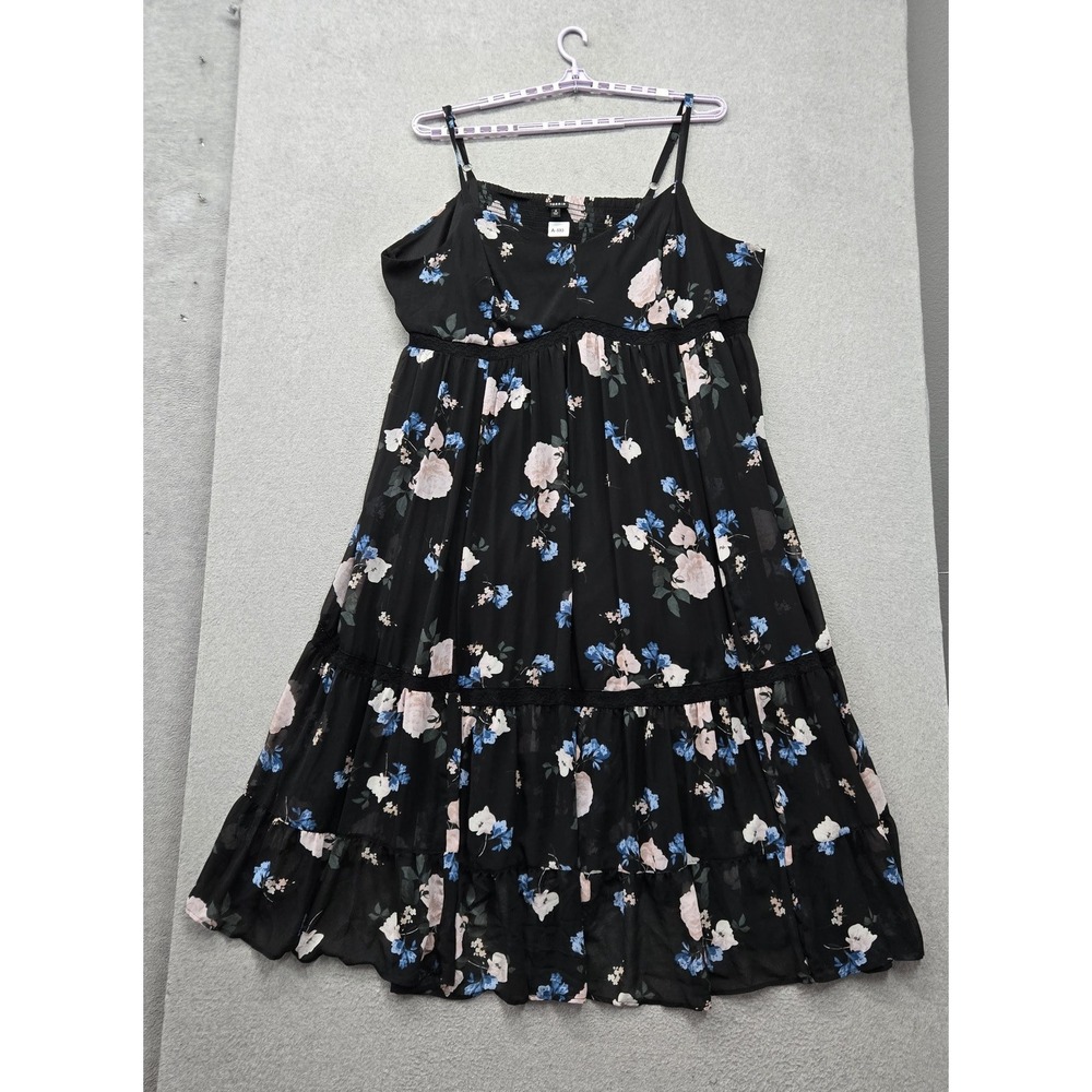 Torrid Women Dress 6 Black Floral Maxi Fit & Flare Chiffon Sundress Coquettecore